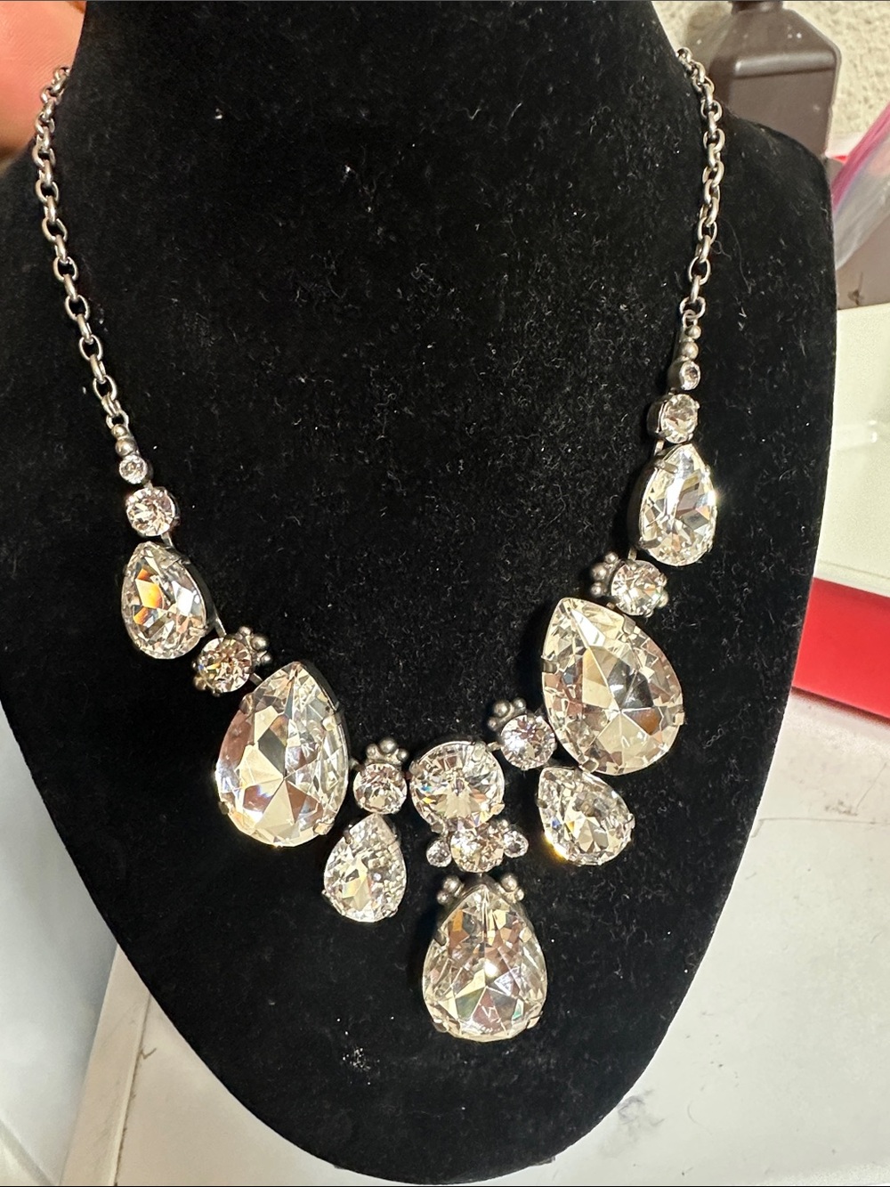 Sorrelli Clear Crystal Teardrop Bib Necklace